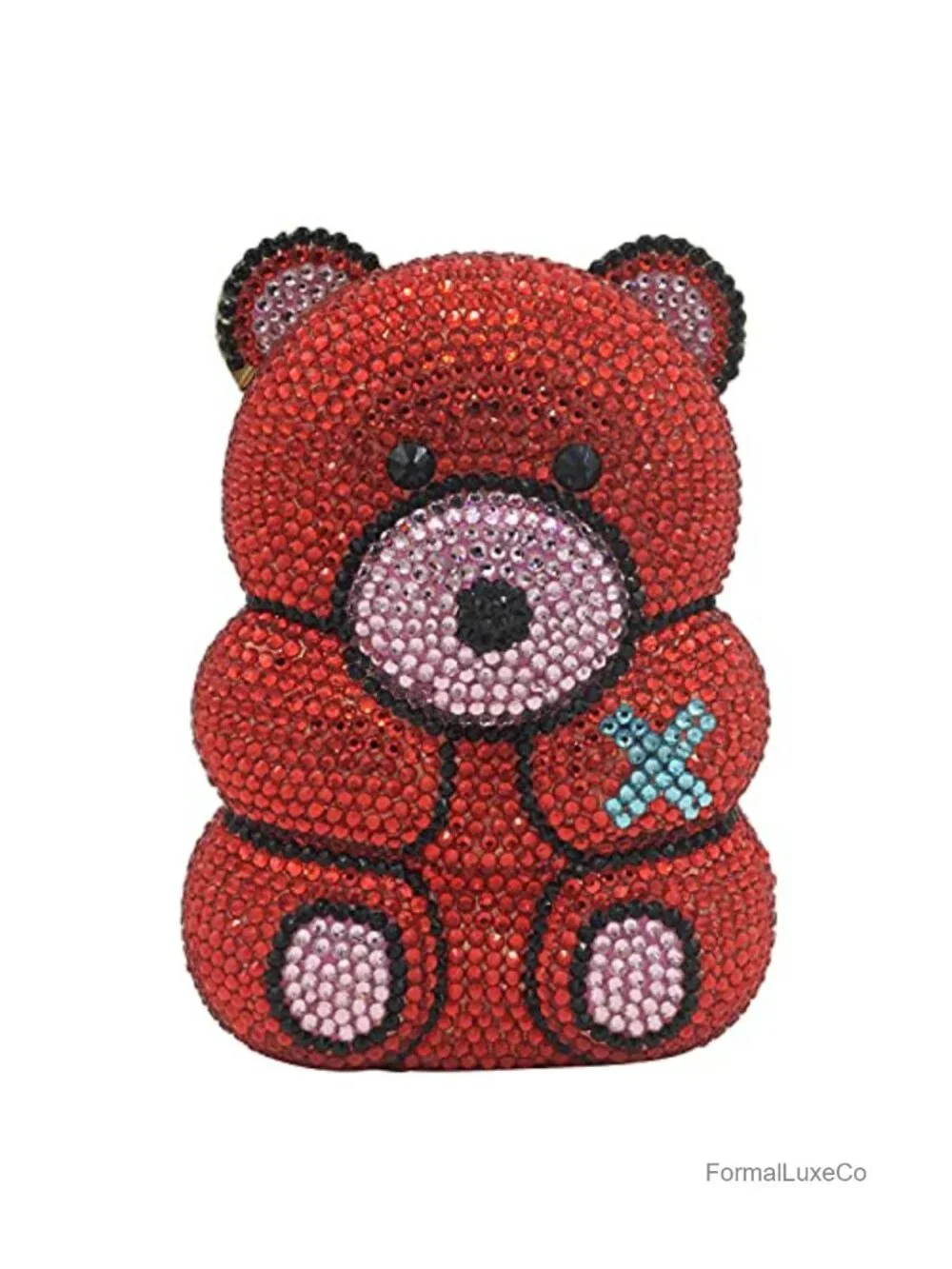 Crystal Bear Rhinestone Clutch Evening Bag with Chain Straps